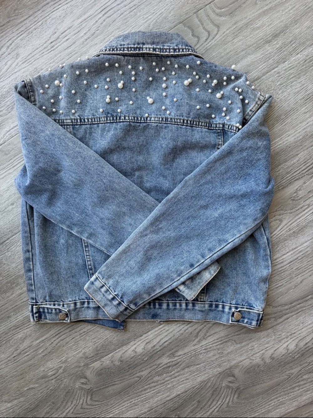 Women's Embroidered Pearl Denim Jean Jacket Coat Size S - Picture 12 of 14